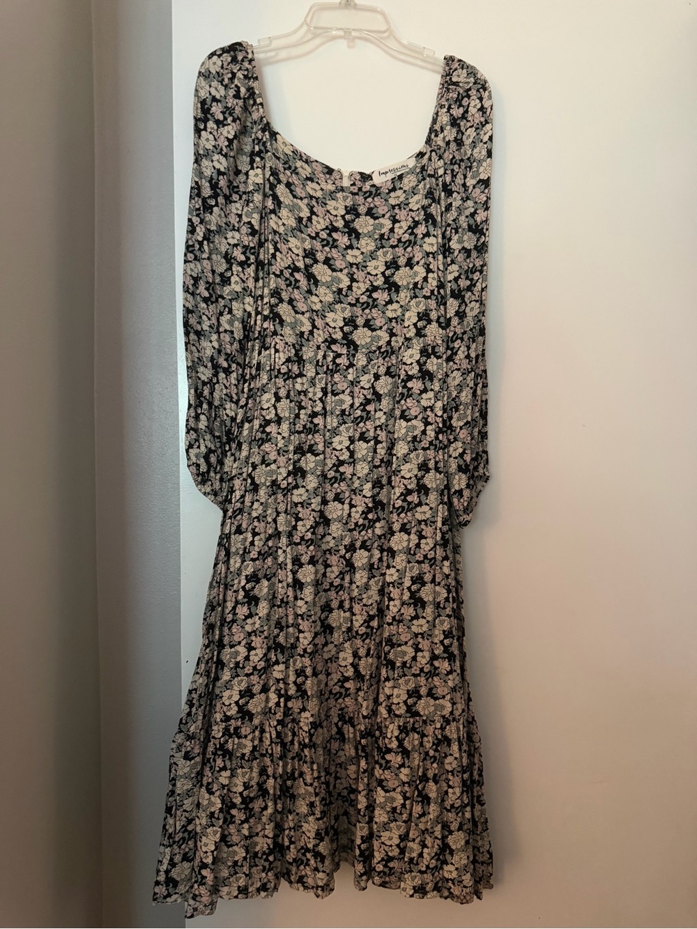 Impressions Black Floral Long-Sleeve Midi Dress